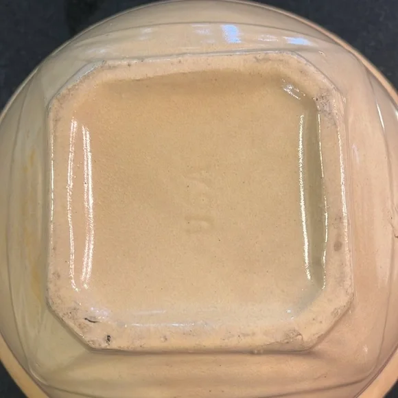 Antique (1930s) McCoy Yellow Ware Stoneware Bowl with Blue & Pink Stripes - Picture 10 of 14